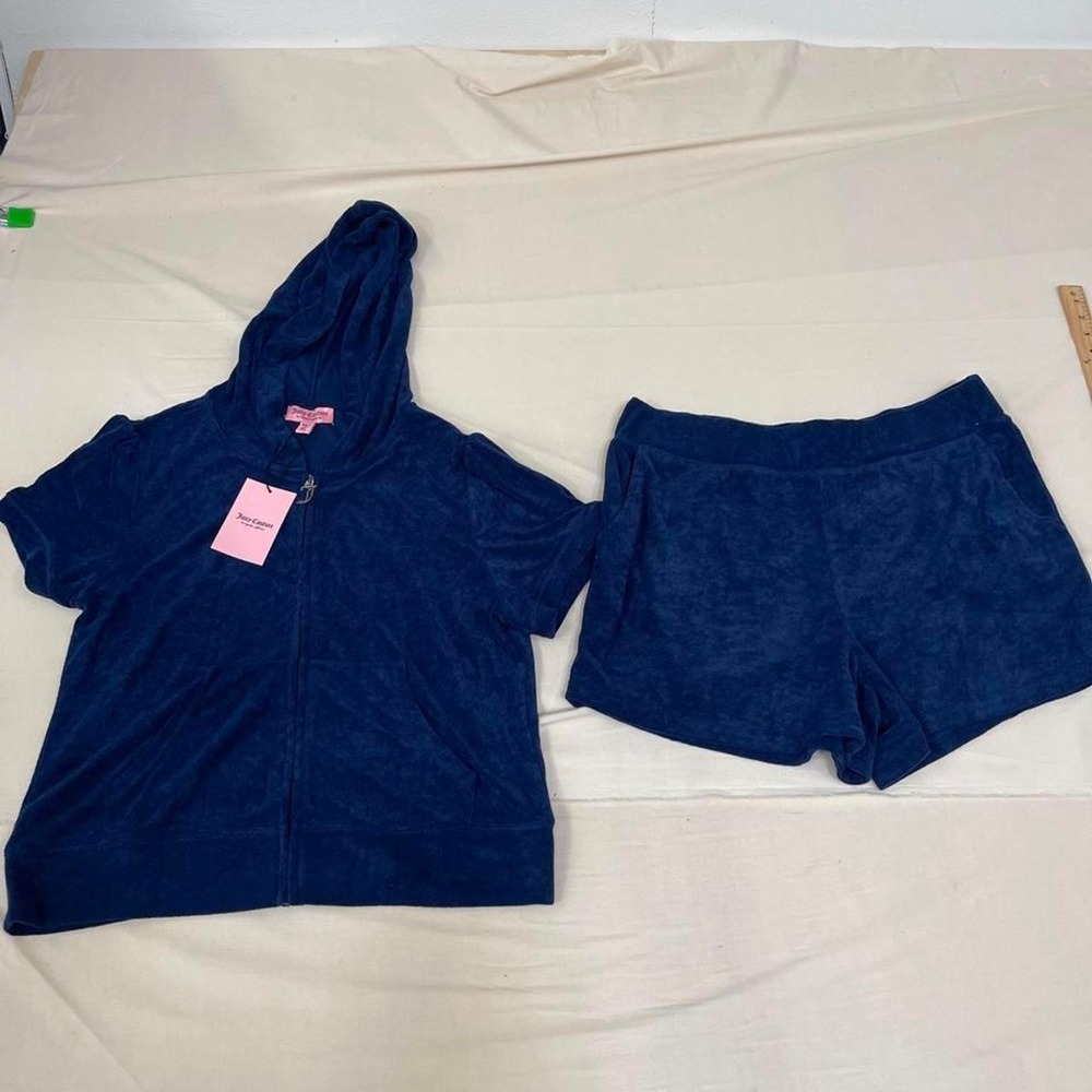 Juicy Couture navy blue velour two-piece lounge set